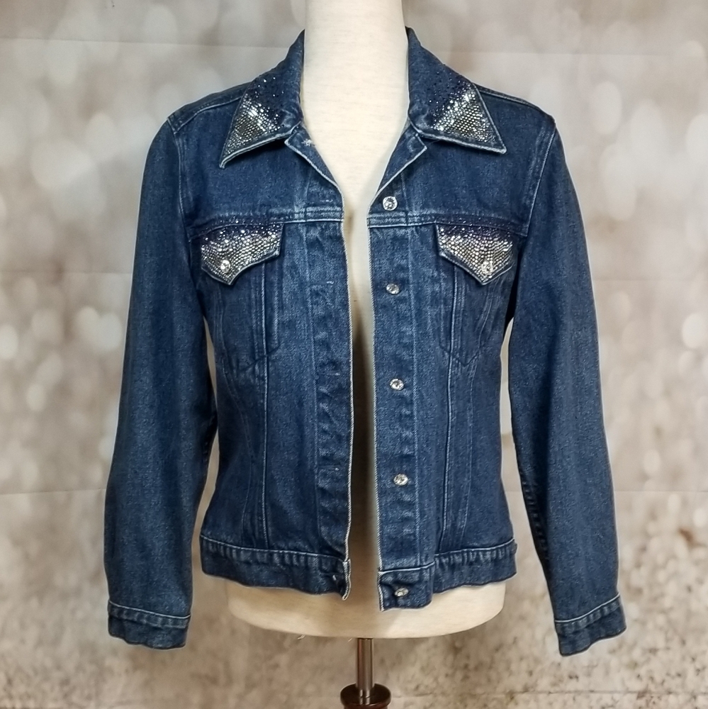 Christine Alexznder jean jacket rhinestone detail